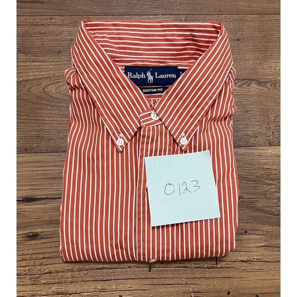Vintage Ralph Lauren Button Shirt Mens XL Striped Orange White Custom Fit 80s - Picture 11 of 11